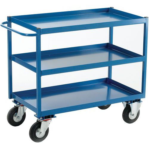 Chariot à plateaux robuste 3 étagères - 860x500x1050mm - 350kg - Bleu - Manutention industrielle