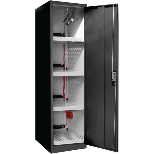Trionyx - Armoire de stockage pour batteries lithium - 1 porte, 4 étagères, Acier Noir, Serrure à clé - Sécurité et organisation