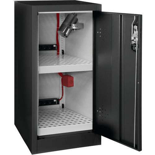 Trionyx - Armoire de Stockage pour Batteries Lithium - 1 Porte, 2 Étagères, Acier Noir, Serrure à Clé - Sécurité et Organisation