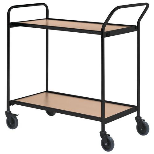 Table Roulante Noire - 2 Plateaux Chêne 800x420mm - 150 Kg