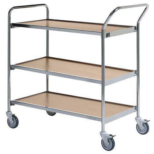Table Roulante Chrome - 3 Plateaux Chêne 800x420mm - 150 Kg