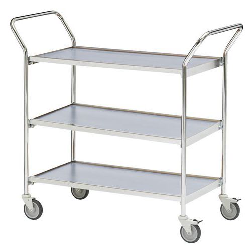 Table Roulante 2 Poignées - 3 Plateaux Gris 1000x420mm - 150 Kg