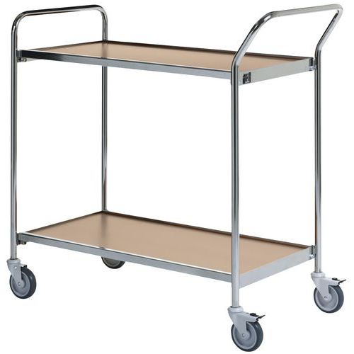 Table Roulante Chrome - 2 Plateaux Chêne 800x420mm - 150 Kg