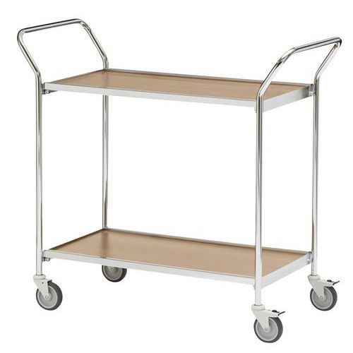 Table Roulante 2 Poignées - 2 Plateaux Hêtre 800x420mm - 150 Kg