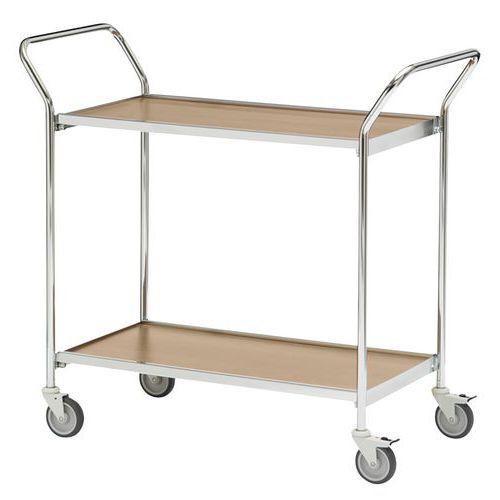 Table Roulante 2 Poignées - 2 Plateaux Chêne 800x420mm - 150 Kg