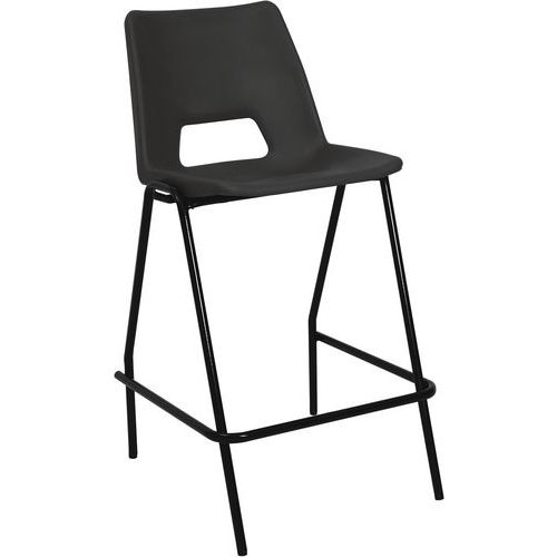 Chaise haute noire plastique - Assise 660 mm - Tabouret 4 pieds - Supporte 20 st
