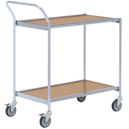 Table Roulante Grise 1 Poignée - 2 Plateaux Chêne 800x420mm - 150 Kg