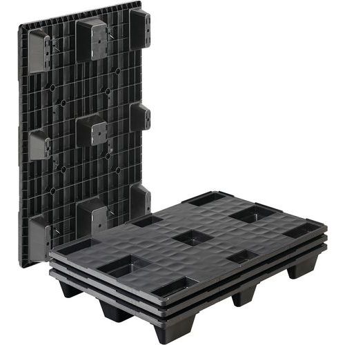 Palette plastique plateau fermé 800x1200mm - 1200kg statique, 950kg dynamique, emboîtable, empilable, polypropylène noir