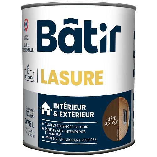 Batir - Lasure Bois Longue Durée 0.75L Chêne Rustique Satin Intérieur/Extérieur