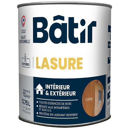 Batir - Lasure Bois Longue Durée Satin Chêne 0.75 L - Intérieur/Extérieur - Protection Durable