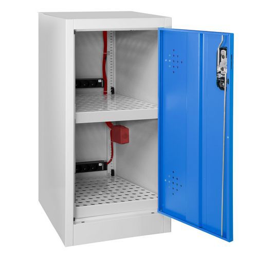 Trionyx - Armoire de Sécurité Bleue pour Batteries Lithium - 1 Porte, 2 Étagères - Acier - 1000x500x500mm - Fermeture à Clé