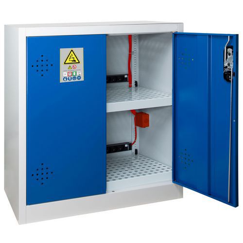Trionyx - Armoire de Sécurité Bleue pour Batteries Lithium - 2 Portes, 2 Étagères - Acier 1000x930x500mm - Fermeture à Clé
