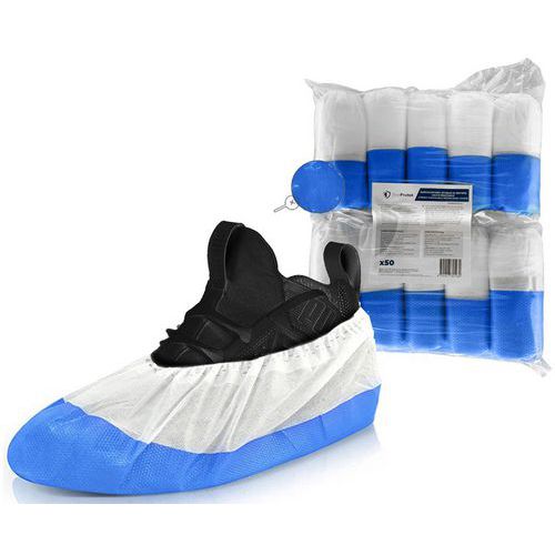 OneProtek - Surchaussures Bi-matière Haute Résistance PP/CPE - Taille Unique - Lot de 100 - Protection Pieds Mixte Bleu/Blanc