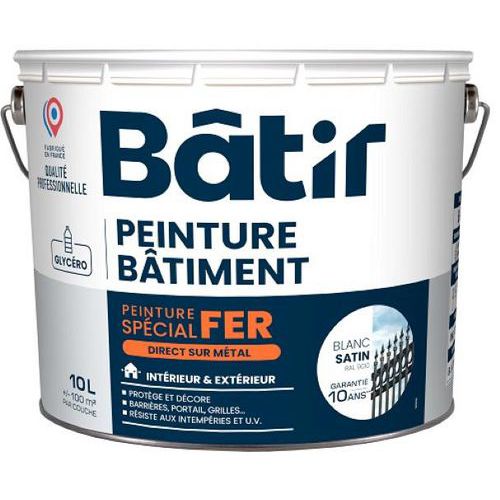 Batir - Peinture Fer Brillant Blanc RAL 9016 - 10L - Antirouille Intérieur/Extérieur