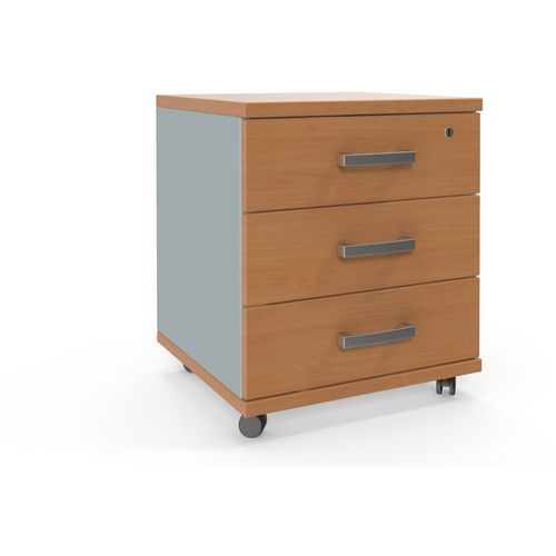 Caisson de bureau mobile Viva - 3 tiroirs hêtre/gris 58x49x48 cm - Rangement pratique et élégant