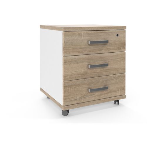 Conteneur mobile Viva - Caisson de bureau 3 tiroirs - Chêne Sonoma / Blanc - 58x49x48 cm - Mobile et pratique