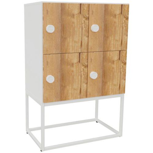 Buronomic - Meuble 4 cases Kim serrure code Blanc/Chêne brut - Rangement bureau - 91.5x78.5x48.5 cm - Éco-responsable