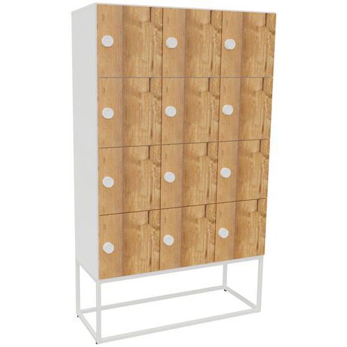 Meuble 12 Cases Kim Serrure Code Blanc/chêne Brut