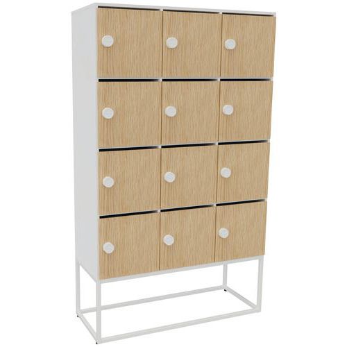Buronomic - Armoire de bureau Kim 12 cases tri courrier serrure code Blanc/Chêne - 117x168.5cm - Éco-responsable