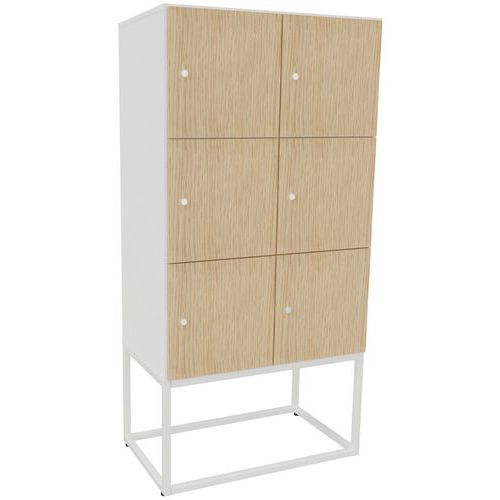 Buronomic - Meuble à casier Kim 6 cases - Blanc/Chêne - Serrure à clé - Rangement bureau éco-responsable