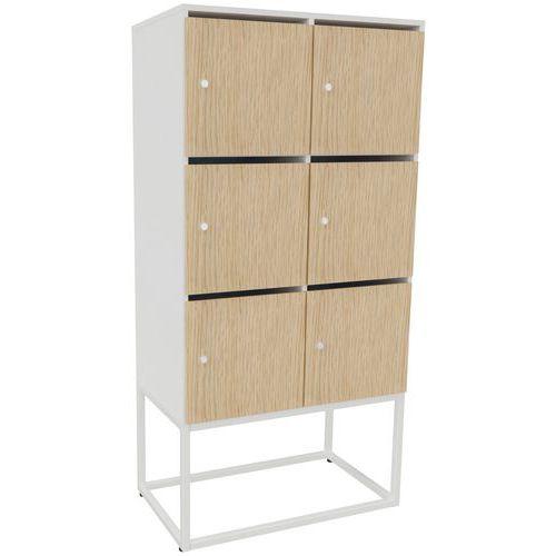 Buronomic - Meuble à casier Kim tri courrier - 6 cases avec serrure - Blanc/Chêne - 130.5x78.5x48.5 cm - Éco-responsable