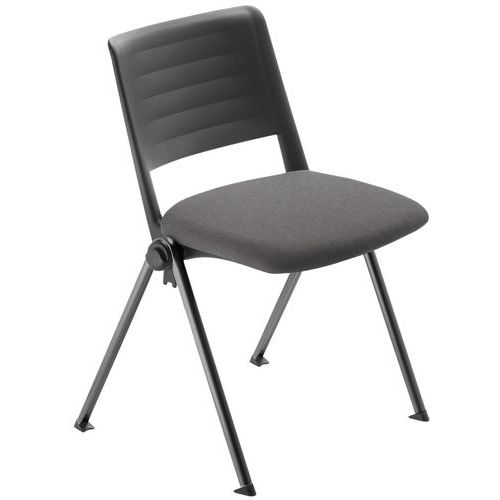 Sokoa - Lot de 4 Chaises MATCH - Piètement Noir, Assise Tissu Gris - Empilable, Éco-responsable