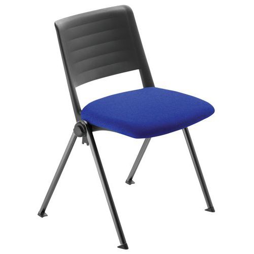 Sokoa - Lot de 4 Chaises MATCH Piètement Noir Assise Tissu Bleu - Empilable - Éco-responsable