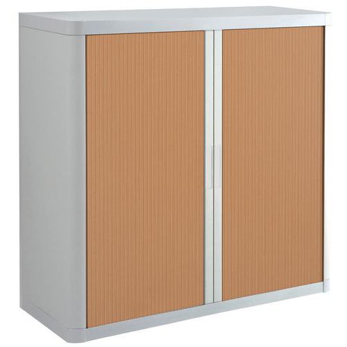 Armoire Easy Office Haut.104 Cm Corps Blanc Rideaux Hêtre