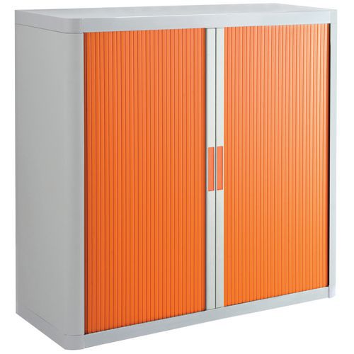Armoire Easy Office Haut.104 Cm Corps Blanc Rideaux Orange