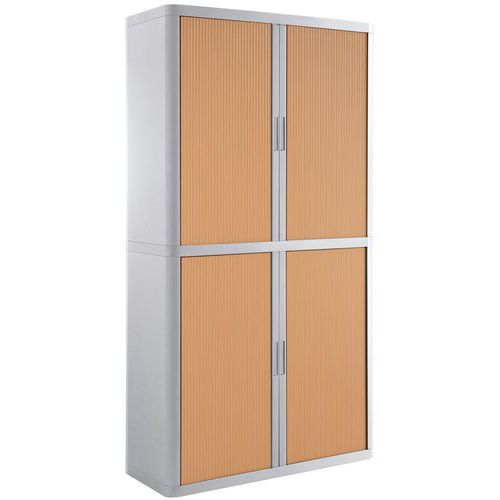Armoire Easy Office Haut.204 Cm Corps Blanc Rideaux Hêtre
