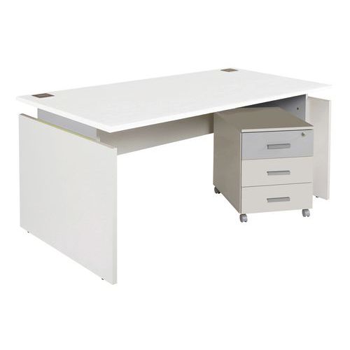 Pack Linéo Bureau Droit 140 + Caisson 3 Tiroirs Blanc/alu