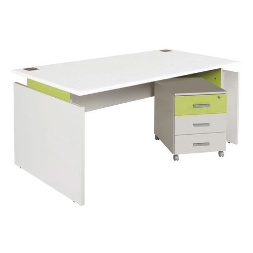 Pack Linéo Bureau Droit 160 + Caisson 2 Tiroirs Blanc/anis