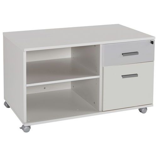 Console Mobile Linéo+caisson 2 Tir. 60 Cm Blanc 1 Façade Alu