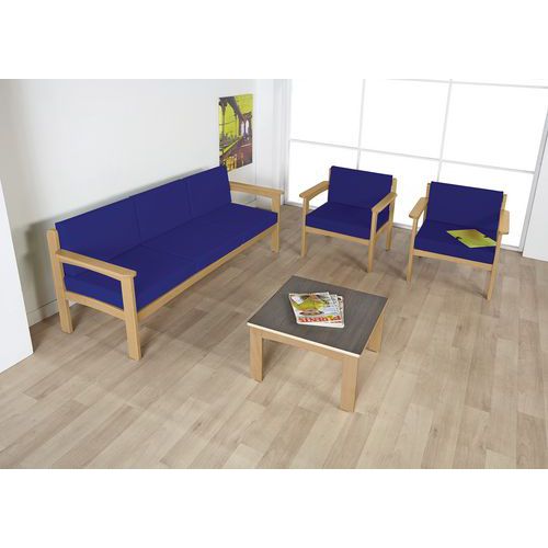 Pack Autize : 1 Canapé 3 Pl+2 Fauteuils Structure Naturel Pvc Bleu