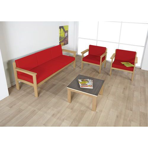 Pack Autize : 1 Canapé 3 Pl+2 Fauteuil Structure Naturel Pvc Rouge