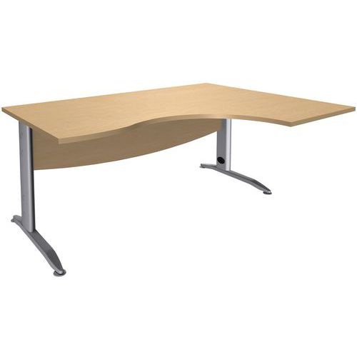 Simmob - Bureau asymétrique Alma 160x80 Hêtre/Alu - Retour à droite - Éco-responsable - 5 ans garantie