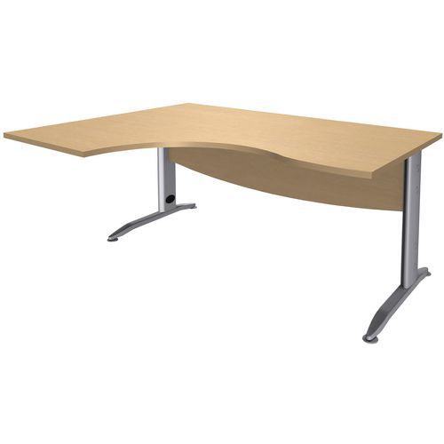 Simmob - Bureau asymétrique Alma 160x80 Hêtre/Gris - Retour gauche - Éco-responsable - 5 ans garantie