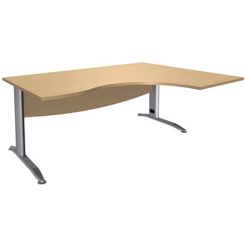 Simmob - Bureau asymétrique Alma 180x80 Hêtre/Gris - Retour à droite - Éco-responsable - 5 ans garantie