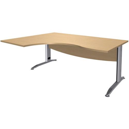 Simmob - Bureau asymétrique Alma 180x80 retour gauche Hêtre/Gris - Éco-responsable - 72.5cm hauteur - 5 ans garantie