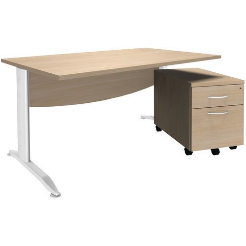 Pack Alma Bureau Droit 160 + Caisson 2 Tiroirs Chêne/blanc