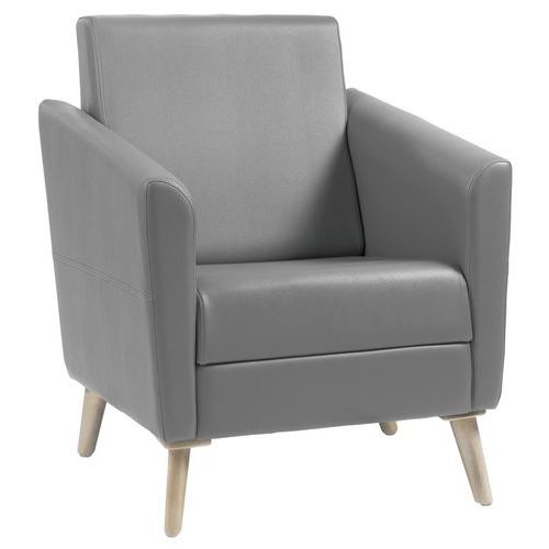 GGI - Fauteuil Wind dossier haut pieds bois Tissu Polyester Gris M1 - 1 place - Confort et Design - Espace détente