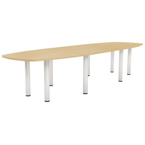 MBA - Table de réunion Elga rectangulaire 360x113cm Hêtre/blanc - Pied tulipe métal blanc - Éco-responsable