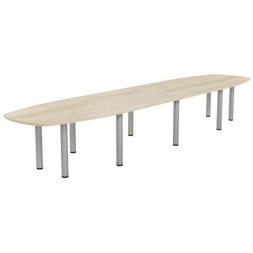 Table de Réunion Elga 480x113 cm - Plateau Acacia & Pied Tube Alu - Idéale Bureau & Télétravail