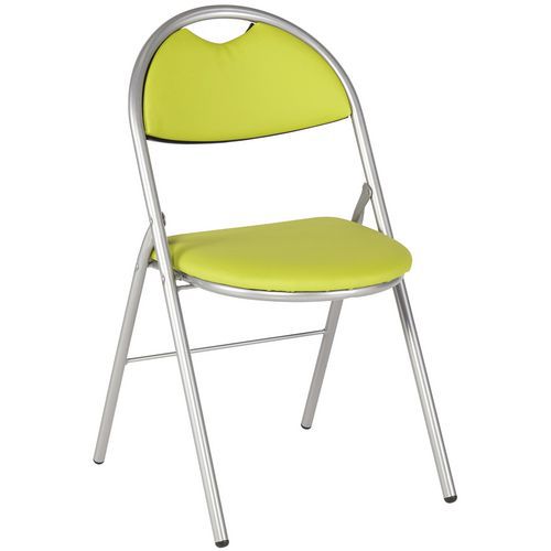 GMCE - Lot de 4 chaises pliantes Clap - Assise PVC M1 Vert Clair, Piétement Gris - Poids 4.2kg - Lavable Éponge