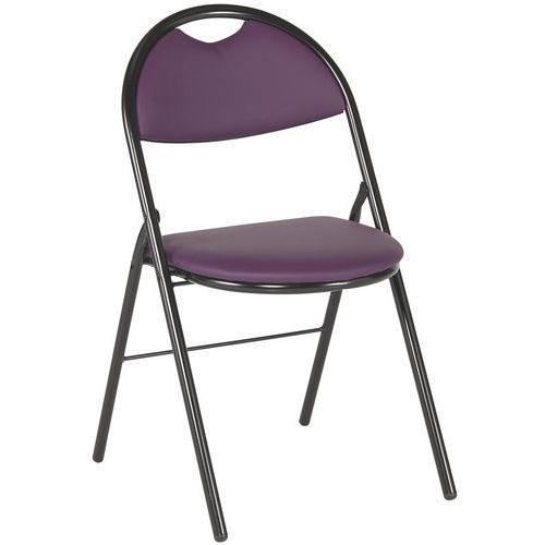 GMCE - Lot de 4 chaises pliantes Clap M1 Prune - Piètement Noir - Assise Tissu PVC - Lavable Éponge - Ignifugé