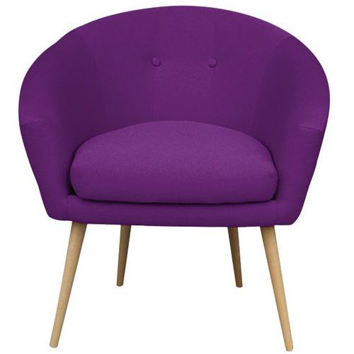 MMP - Fauteuil d'accueil Armand Tissu Prune - 1 Place - Bois Massif - Espace Détente - 78x66x76cm