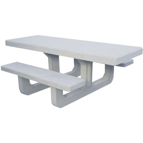 Table-banc béton PMR gris sablé 6 places 230cm - Accessible handicapés - Mobilier d'extérieur résistant