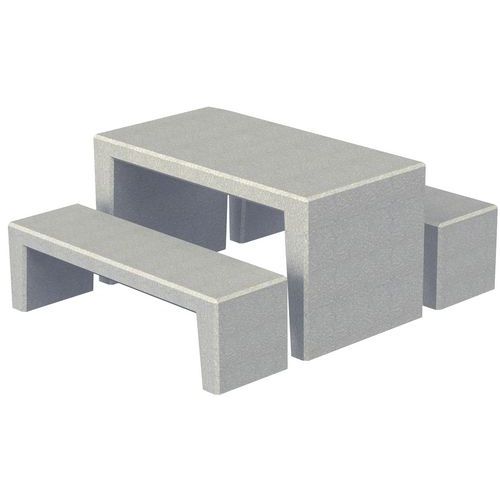 Table bancs STORY - Béton Gris Sablé - 8 Places - 150cm - Mobilier d'extérieur Robuste