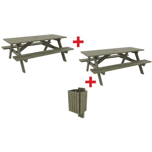 Pack 2 Tables Batz À Poser 1 Poubelle Groix 40l +pied À Sceller