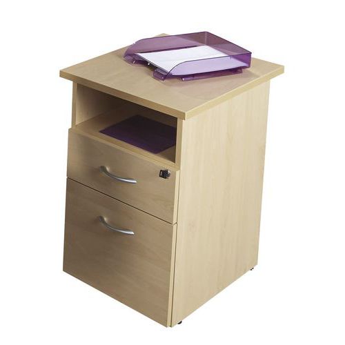 Caisson Hauteur Bureau 2 Tiroir+niche Prof 60 Cm Hêtre/alu